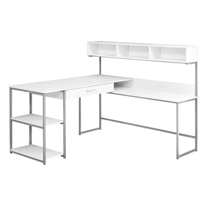 Homeroots 59" White And Silver L Shape Computer Desk White,Silver  333396