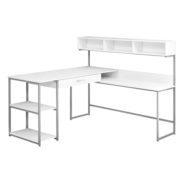 Homeroots 59" White And Silver L Shape Computer Desk White,Silver  333396