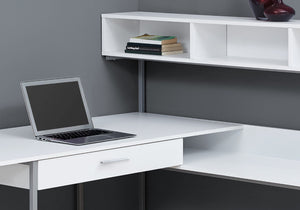 HomeRoots 59" Executive L-Shaped Computer Desk with Modern Design, Ample Storage, and Durable Construction White,Silver 333396