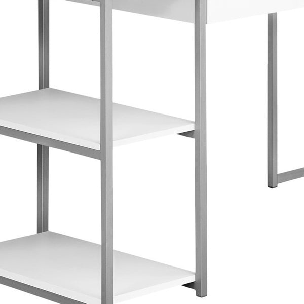 Homeroots 59" White And Silver L Shape Computer Desk White,Silver  333396