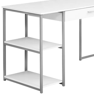 Homeroots 59" White And Silver L Shape Computer Desk White,Silver  333396