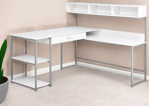 Homeroots 59" White And Silver L Shape Computer Desk White,Silver  333396