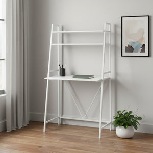 HomeRoots 18" Sleek White Writing Desk – Space-Saving Tall Ladder Design for Modern Home Offices & Studies 333397