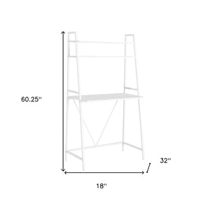 HomeRoots 18" Sleek White Writing Desk – Space-Saving Tall Ladder Design for Modern Home Offices & Studies 333397