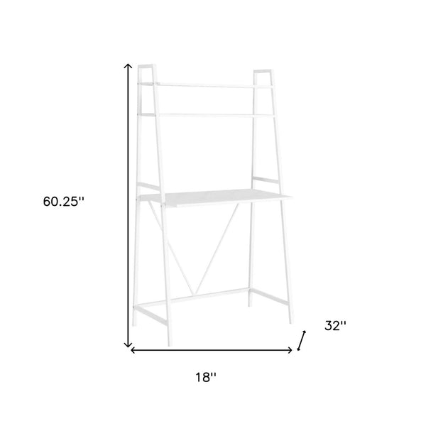 HomeRoots 18" Sleek White Writing Desk – Space-Saving Tall Ladder Design for Modern Home Offices & Studies 333397