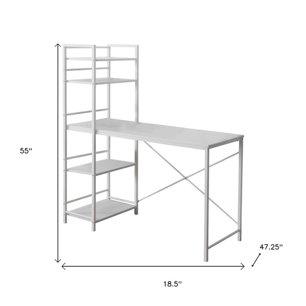 HomeRoots 19" Elegant Computer Desk with Integrated Bookcase for Home Offices and Modern Workspaces White 333398