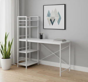 HomeRoots 19" Elegant Computer Desk with Integrated Bookcase for Home Offices and Modern Workspaces White 333398