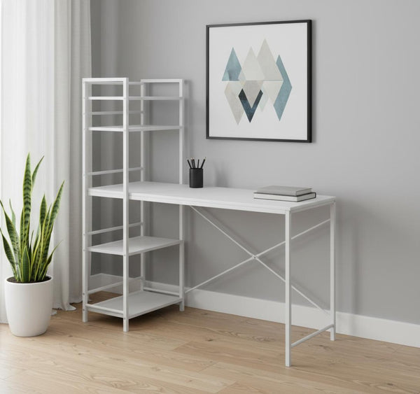 HomeRoots 19" Elegant Computer Desk with Integrated Bookcase for Home Offices and Modern Workspaces White 333398