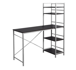 HomeRoots 19" Elegant Computer Desk with Integrated Bookcase for Home Offices and Modern Workspaces Cappuccino,Silver 333399