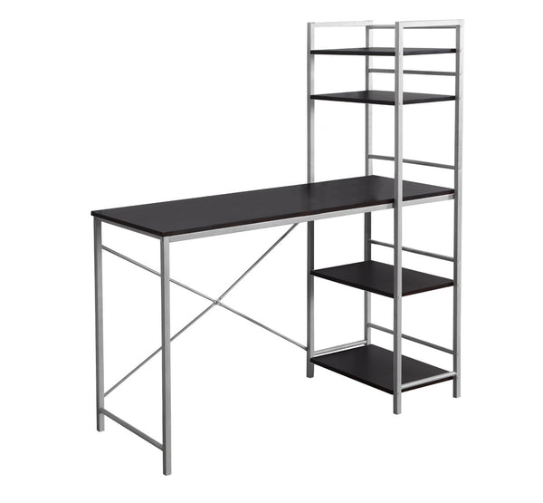 HomeRoots 19" Elegant Computer Desk with Integrated Bookcase for Home Offices and Modern Workspaces Cappuccino,Silver 333399