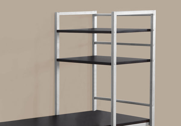 HomeRoots 19" Elegant Computer Desk with Integrated Bookcase for Home Offices and Modern Workspaces Cappuccino,Silver 333399