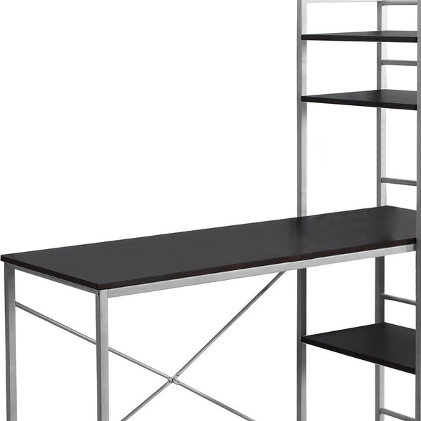 Homeroots 19" Dark Brown And Silver Computer Desk Cappuccino,Silver  333399