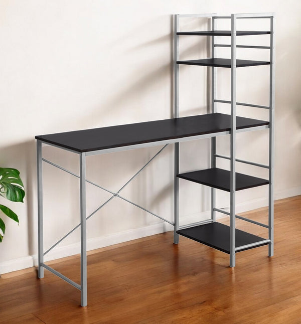 Homeroots 19" Dark Brown And Silver Computer Desk Cappuccino,Silver  333399