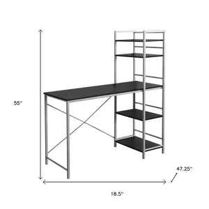 HomeRoots 19" Elegant Computer Desk with Integrated Bookcase for Home Offices and Modern Workspaces Cappuccino,Silver 333399