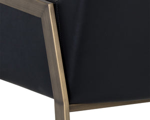 Sunpan Bernadette Dining Armchair – Elegant Design with Antique Brass Frame and Durable Faux Leather Upholstery Bravo Black