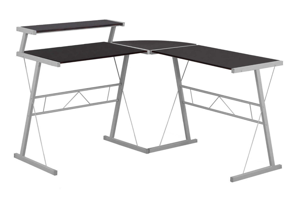 HomeRoots 18" Dark Brown and Silver L-Shaped Computer Desk – Modern, Durable & Space-Saving Home Office Solution 333400