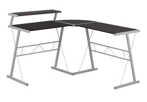 HomeRoots 18" Dark Brown and Silver L-Shaped Computer Desk – Modern, Durable & Space-Saving Home Office Solution 333400