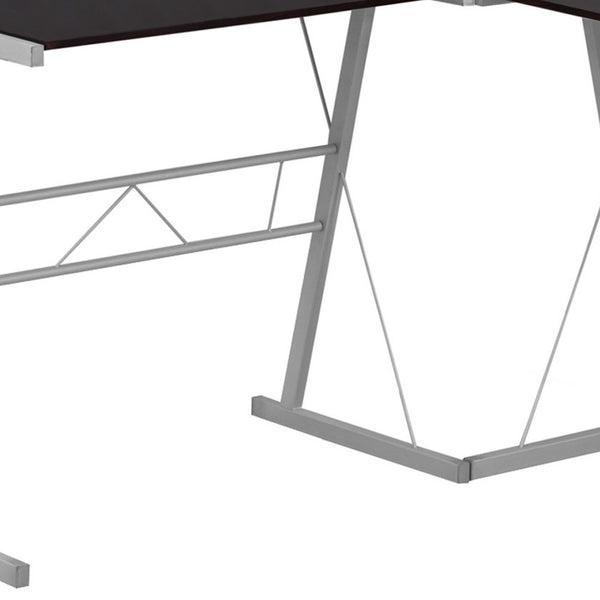Homeroots 18" Dark Brown And Silver L Shape Computer Desk   333400