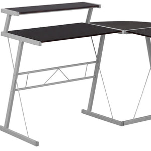 Homeroots 18" Dark Brown And Silver L Shape Computer Desk   333400