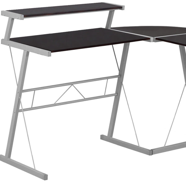 Homeroots 18" Dark Brown And Silver L Shape Computer Desk   333400