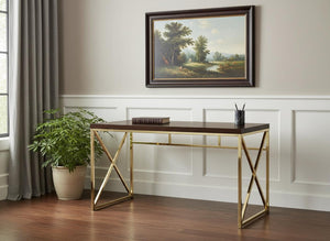 HomeRoots 47" Espresso and Gold Writing Desk - Timeless Elegance, Durable Design for Home Office or Living Room 333406