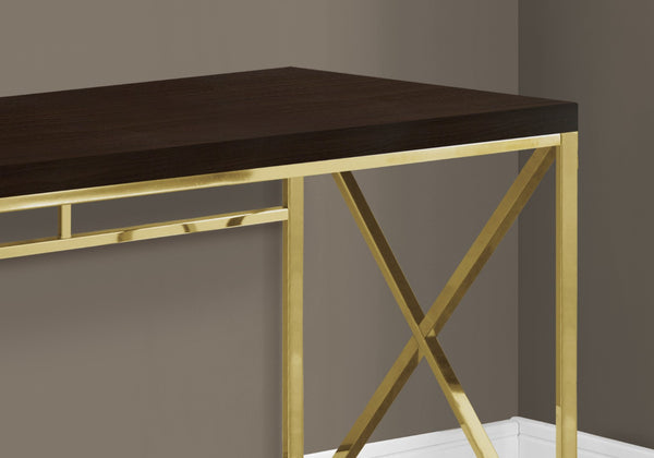 HomeRoots 47" Espresso and Gold Writing Desk - Timeless Elegance, Durable Design for Home Office or Living Room 333406