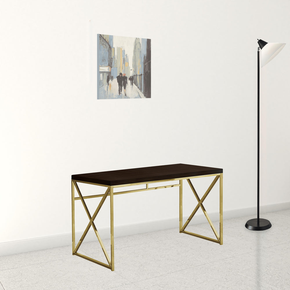 Homeroots 47" Espresso And Gold Writing Desk   333406