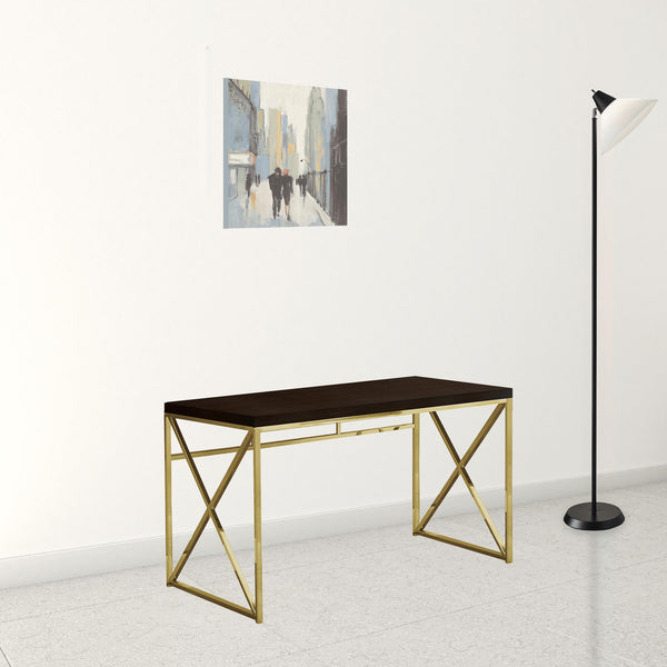 Homeroots 47" Espresso And Gold Writing Desk   333406
