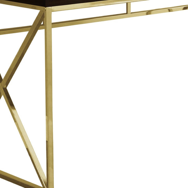 HomeRoots 47" Espresso and Gold Writing Desk - Timeless Elegance, Durable Design for Home Office or Living Room 333406