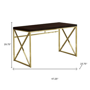 HomeRoots 47" Espresso and Gold Writing Desk - Timeless Elegance, Durable Design for Home Office or Living Room 333406