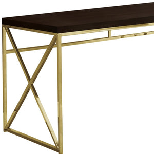 HomeRoots 47" Espresso and Gold Writing Desk - Timeless Elegance, Durable Design for Home Office or Living Room 333406