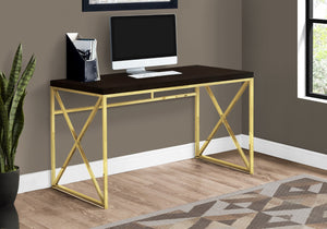 HomeRoots 47" Espresso and Gold Writing Desk - Timeless Elegance, Durable Design for Home Office or Living Room 333406