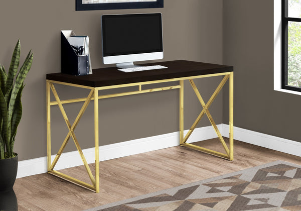 HomeRoots 47" Espresso and Gold Writing Desk - Timeless Elegance, Durable Design for Home Office or Living Room 333406