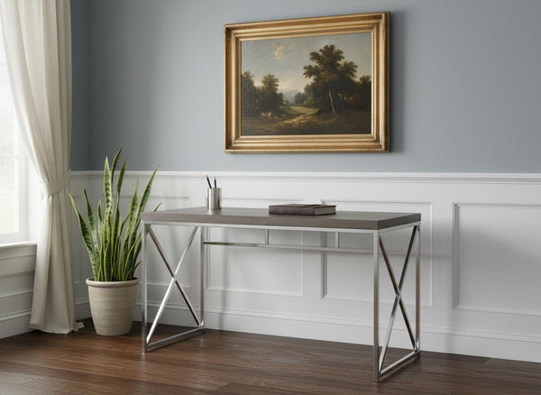 HomeRoots 24" Taupe and Silver Computer Desk – Elegant Design, Spacious Work Surface, Perfect for Home Office or Workspace 333407