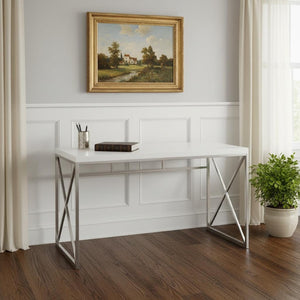 HomeRoots 24" Sleek White and Silver Computer Desk - Modern Minimalist Design for Professional Workspaces 333408