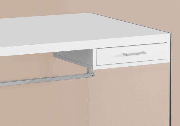 HomeRoots 48" Modern Computer Desk with Sleek Design, Sturdy Metal Base, and Convenient Storage Drawer for Home Office White,Clear 333411