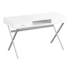 Homeroots 24" White And Silver Computer Desk With Two Drawers White,Chrome  333412