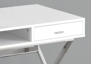 HomeRoots 24" Modern Computer Desk with Two Hidden Drawers for Organized Workspaces and Stylish Décor White,Chrome 333412