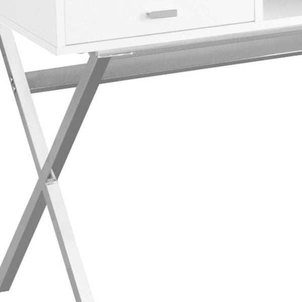 Homeroots 24" White And Silver Computer Desk With Two Drawers White,Chrome  333412