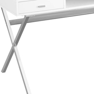 Homeroots 24" White And Silver Computer Desk With Two Drawers White,Chrome  333412