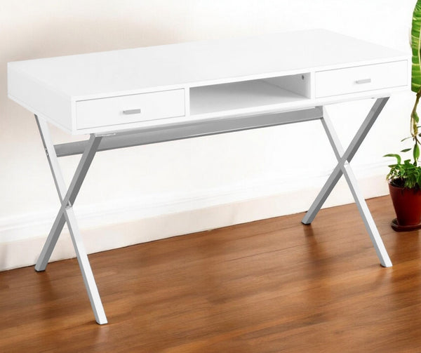 Homeroots 24" White And Silver Computer Desk With Two Drawers White,Chrome  333412