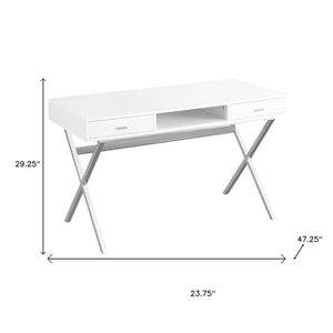 HomeRoots 24" Modern Computer Desk with Two Hidden Drawers for Organized Workspaces and Stylish Décor White,Chrome 333412