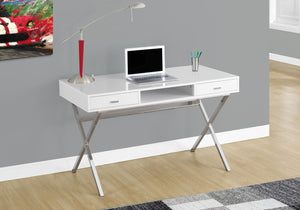HomeRoots 24" Modern Computer Desk with Two Hidden Drawers for Organized Workspaces and Stylish Décor White,Chrome 333412