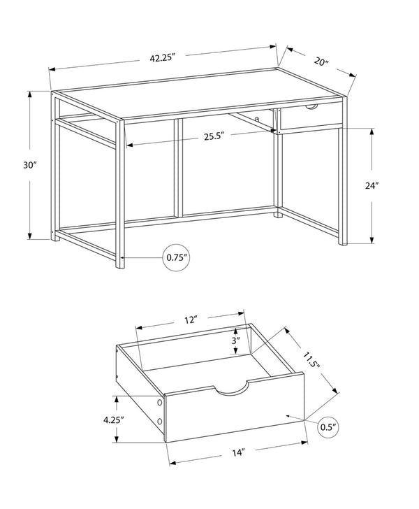 HomeRoots 20" Computer Desk for Home Office - Sleek Design, Durable Construction & Convenient Storage Drawer White,Silver 333418