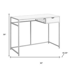 HomeRoots 20" Computer Desk for Home Office - Sleek Design, Durable Construction & Convenient Storage Drawer White,Silver 333418
