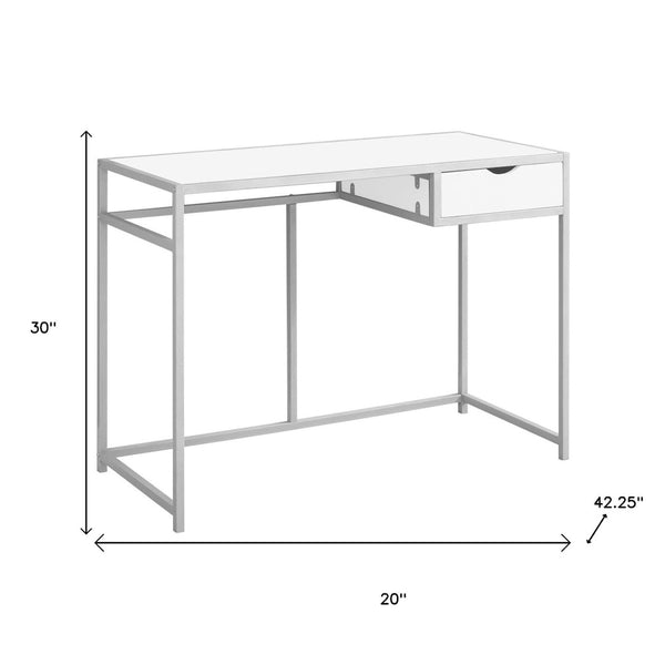 HomeRoots 20" Computer Desk for Home Office - Sleek Design, Durable Construction & Convenient Storage Drawer White,Silver 333418