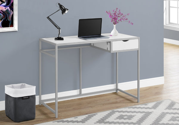 HomeRoots 20" Computer Desk for Home Office - Sleek Design, Durable Construction & Convenient Storage Drawer White,Silver 333418