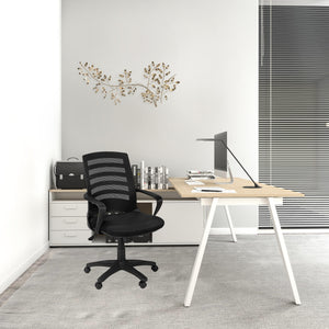 Homeroots Black Polyester Seat Swivel Adjustable Task Chair Mesh Back Plastic Frame Black Foam 333420