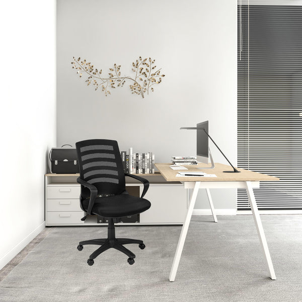 Homeroots Black Polyester Seat Swivel Adjustable Task Chair Mesh Back Plastic Frame Black Foam 333420