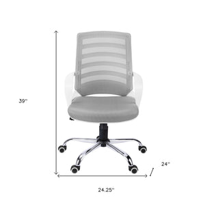 Homeroots Black Polyester Seat Swivel Adjustable Task Chair Mesh Back Plastic Frame White,Grey Foam 333421